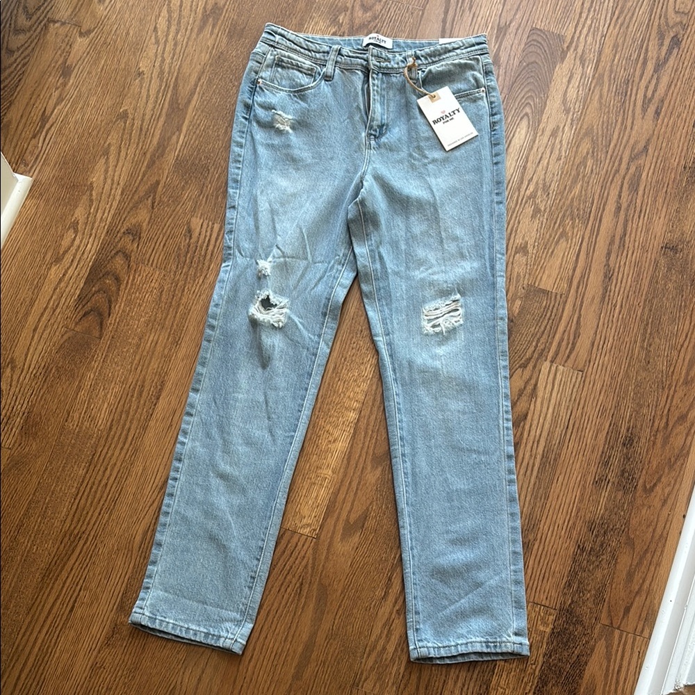 Royalty For Me Light Blue Distressed Straight Leg Jeans
